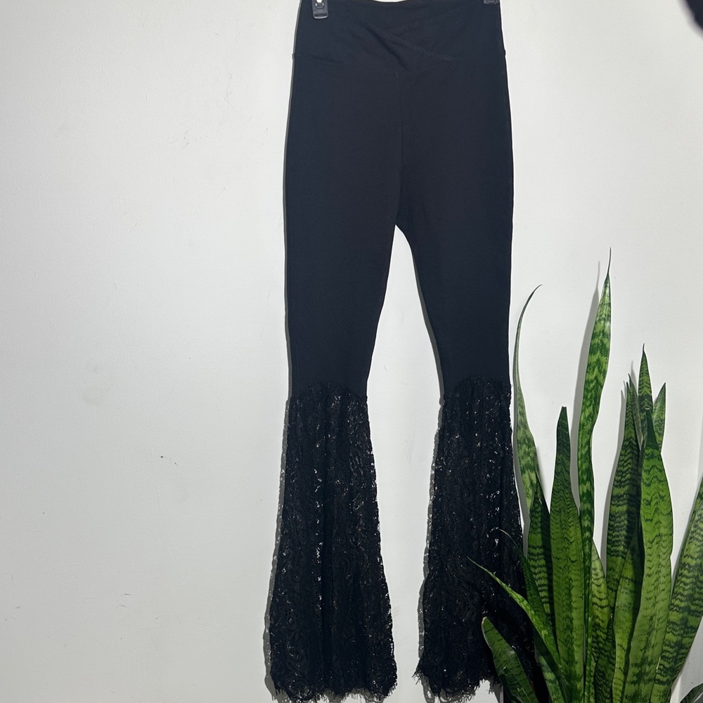 Elegant Black Lace Flare Leggings